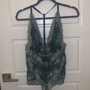 Emerald green lace bodysuit
